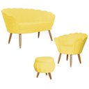 Ver imagem 1 de Kit Pétala - Poltrona, Namoradeira e Puff Suede - Ds Estofados Amarelo