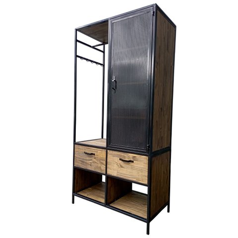 Armário Roupeiro Arara Closet em Ferro Metalon e Madeira Pinus com Porta Chapa Perfurada e 2 Gavetas