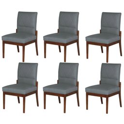 Kit 6 Cadeiras de Jantar Aurora Base Madeira Maciça Estofada Suede Cinza - 1