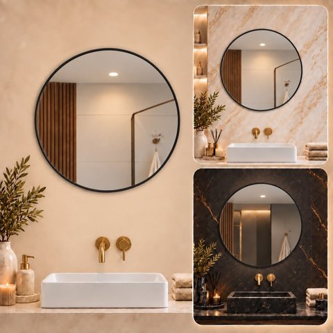 Espelho Decorativo Redondo Borda Preta 80cm Luxo Goldenx