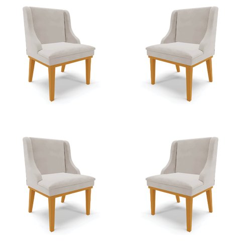 Kit 4 Cadeiras Decorativas Sala de Jantar Base Fixa de Madeira Firenze Veludo Cinza/Castanho G19 - G