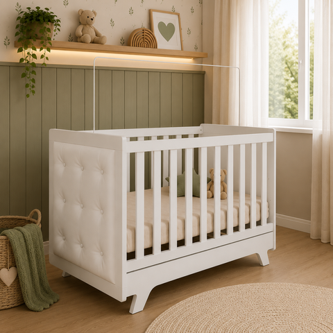 Kit Peroba Berço Infantil Retrô Branco com Capitonê Branco