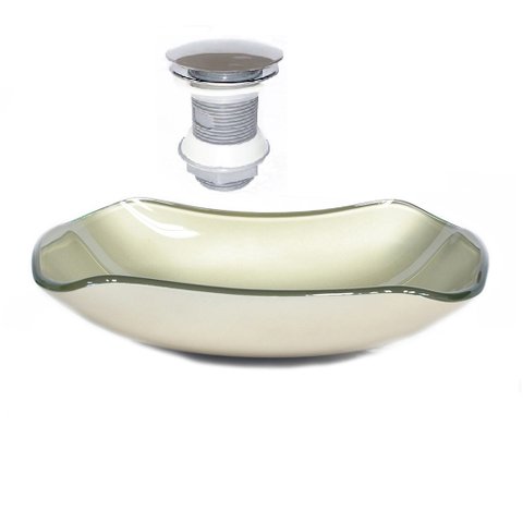 CUBA DE VIDRO ABAULADA 45CM CHAMPANHE + VALVULA CLICK