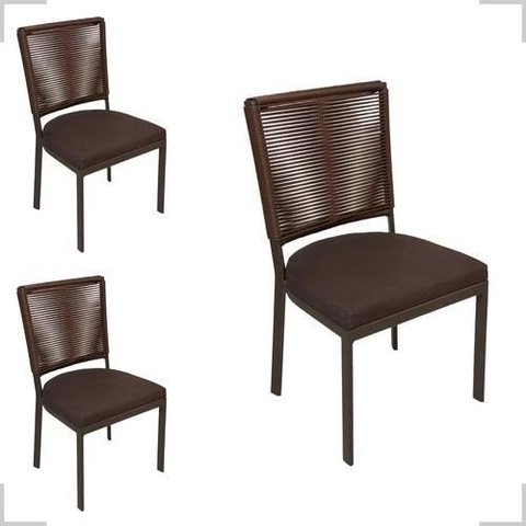 Kit 03 Cadeiras Moderna em Alumínio Área de Churrasqueira Cor:marrom