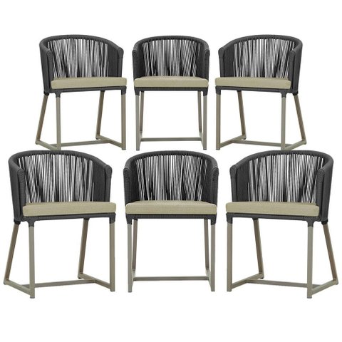 6 Cadeiras de Jantar Área Noronha em Alumínio com Pintura Fendi Corda Náutica E7 Trama Original