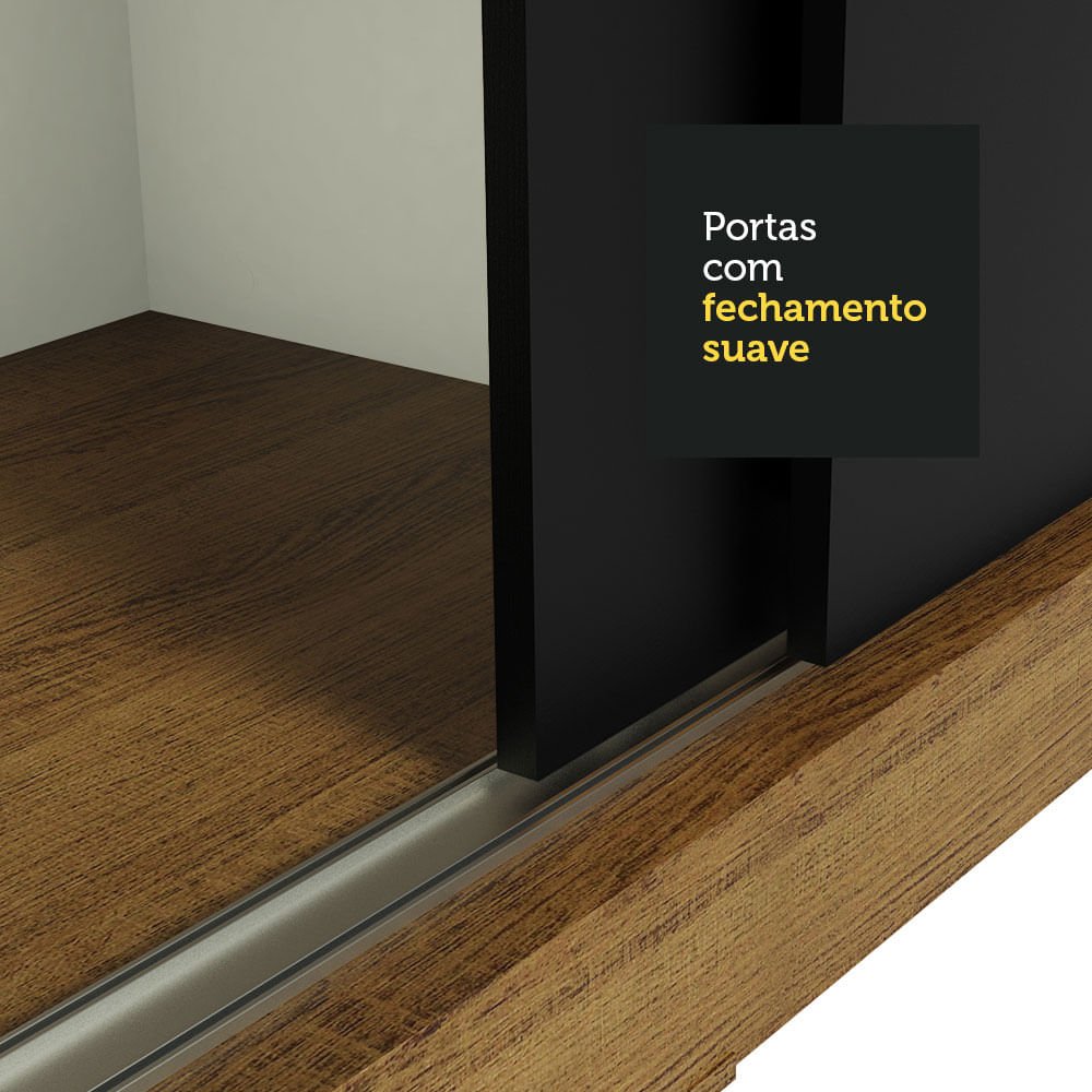 Guarda-Roupa Solteiro Madesa Tokio 2 Portas de Correr 2 Gavetas Rustic/Preto Cor:Rustic/Preto - 7