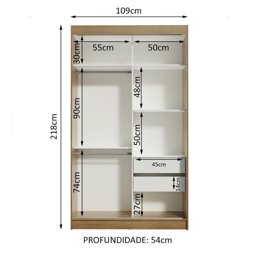 Guarda-Roupa Solteiro Madesa Tokio 2 Portas de Correr 2 Gavetas Rustic/Preto Cor:Rustic/Preto - 10