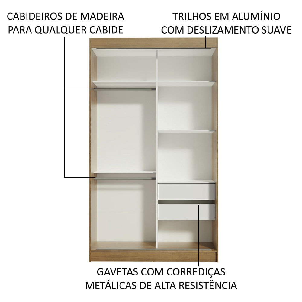 Guarda-Roupa Solteiro Madesa Tokio 2 Portas de Correr 2 Gavetas Rustic/Preto Cor:Rustic/Preto - 5