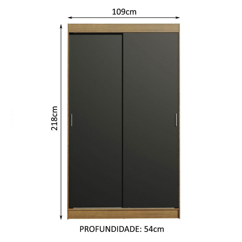 Guarda-Roupa Solteiro Madesa Tokio 2 Portas de Correr 2 Gavetas Rustic/Preto Cor:Rustic/Preto - 3