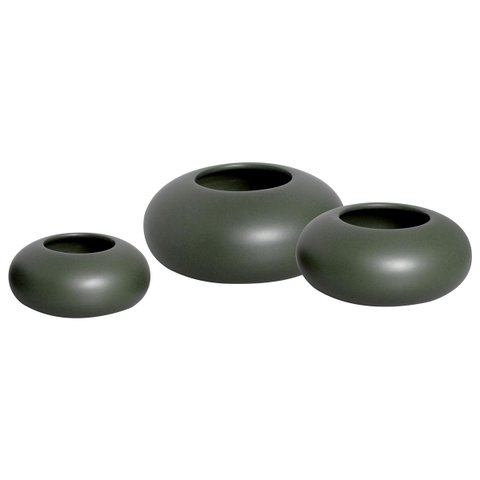 Trio Vasos Decorativos de Mesa Cachepot Redondo Cerâmica Verde Lúpulo