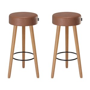 Kit 2 Banquetas Alta Paris Pé Madeira Bar Cozinha Espaco Gourmet Couro Pu Cafe