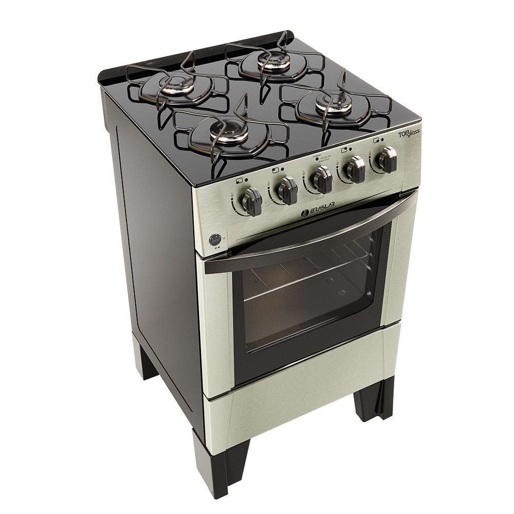 Fogão 4 Bocas Braslar Glass Top Plus Inox Mesa em Vidro - Bivolt