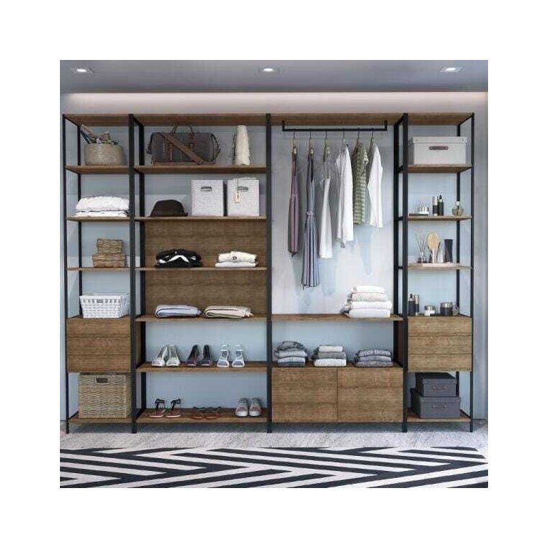 Conjunto Closet Modulado em Estilo Industrial 27804 Steel Quadra Artesano - Vermont/preto Fosco