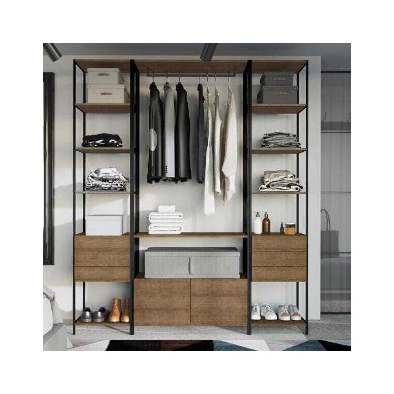 Conjunto Closet Modulado em Estilo Industrial 27802 Steel Quadra Artesano - Vermont/preto Fosco