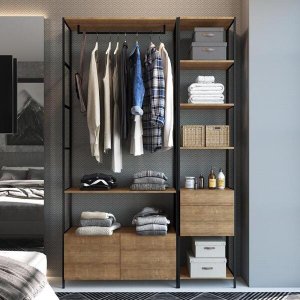 Conjunto Closet Modulado em Estilo Industrial 27801 Steel Quadra Artesano - Vermont/preto Fosco