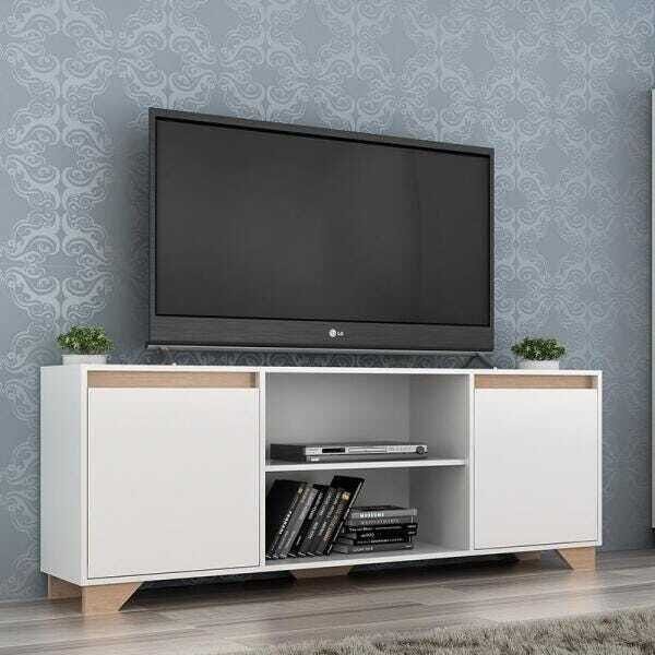 Rack Estante Sala para TV 2 Portas Benevello - Branco | MadeiraMadeira