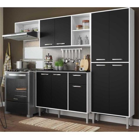 Cozinha Compacta Xangai 9 Portas Multimóveis Branco Preto