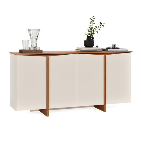Aparador Buffet Sala Sense 4 Portas 160cm Offwhite/Freijó - Rede Móveis