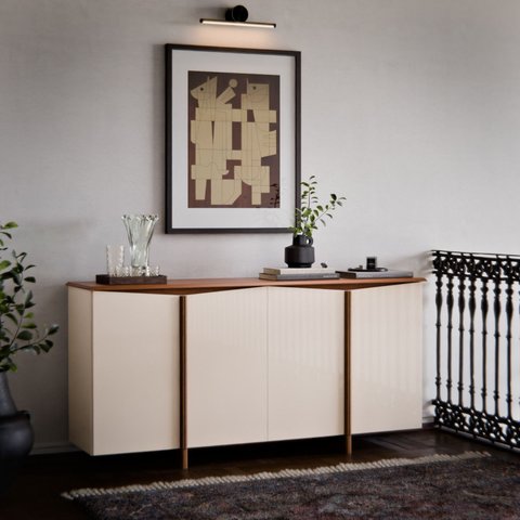 Aparador Buffet Sala Sense 4 Portas 160cm Offwhite/Freijó - Rede Móveis