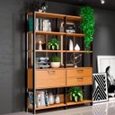 Ver imagem 2 de Kit 02 Estantes 5 Prateleiras 02 Gavetas 01 Porta Trend 185x73 cm Freijó Preto Fosco - Lyam Decor