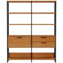 Ver imagem 3 de Kit 02 Estantes 5 Prateleiras 02 Gavetas 01 Porta Trend 185x73 cm Freijó Preto Fosco - Lyam Decor
