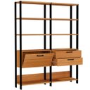 Ver imagem 1 de Kit 02 Estantes 5 Prateleiras 02 Gavetas 01 Porta Trend 185x73 cm Freijó Preto Fosco - Lyam Decor