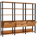 Ver imagem 1 de Kit 3 Estantes 5 Prateleiras 2 Gavetas 1 Porta Trend 185X73 cm Freijó Preto Fosco - Lyam Decor