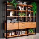 Ver imagem 2 de Kit 3 Estantes 5 Prateleiras 2 Gavetas 1 Porta Trend 185X73 cm Freijó Preto Fosco - Lyam Decor