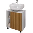 Ver imagem 1 de Gabinete de Coluna para Banheiro 01 Porta com Rodízios Pequin Branco Ripado - Lyam Decor