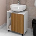 Ver imagem 2 de Gabinete de Coluna para Banheiro 01 Porta com Rodízios Pequin Branco Ripado - Lyam Decor