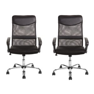 Kit Com 2 Cadeiras Para Escritório Presidente Com Apoio Lombar E Encosto Em Tela