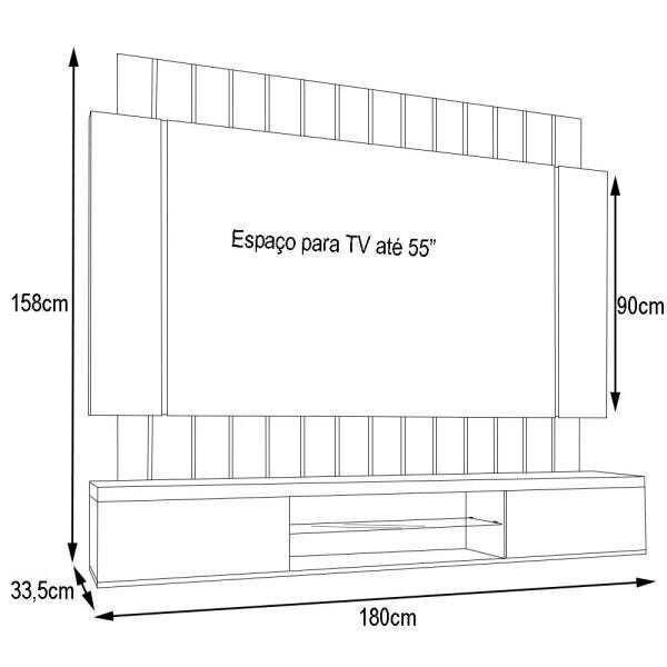 Painel Home Suspenso para Tv até 55 Sala de Estar Shawn Preto/nature - Gran Belo - 3