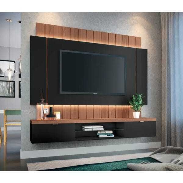 Painel Home Suspenso para Tv até 55 Sala de Estar Shawn Preto/nature - Gran Belo - 4