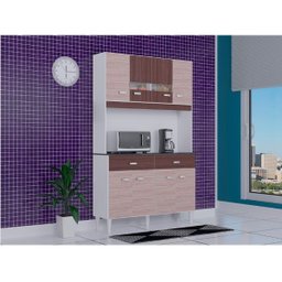 Armário para Cozinha 8 Portas 2 Gavetas - Kit Manu 8P - Amêndoa/Capucc - 1