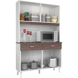 Armário para Cozinha 8 Portas 2 Gavetas - Kit Manu 8P - Amêndoa/Capucc - 2