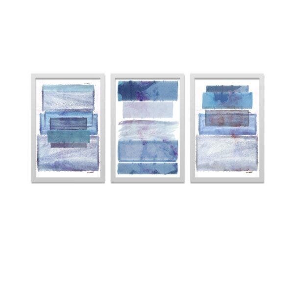 Conjunto Kit 3 Quadros Decorativos Abstrato Retângulos Azul Los Quadros - 1