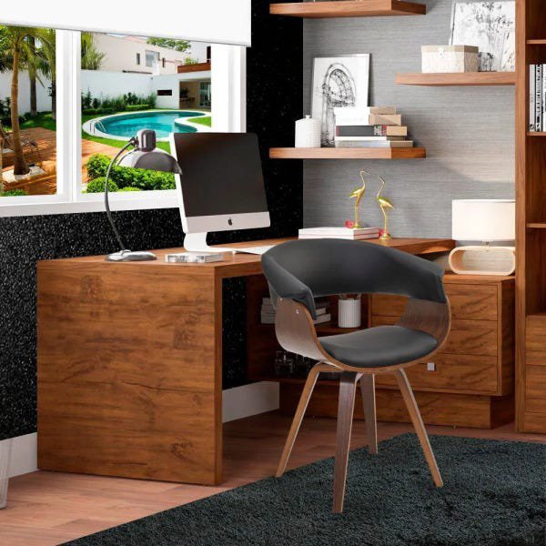 Cadeira Giratória Decorativa para Escritório Home Office Ohana Pu Preto - 4