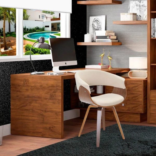 Cadeira Giratória Decorativa para Escritório Home Office Ohana Linho Bege - 4