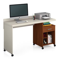 Mesa para Computador Slim 1 Gaveta com Rodízio Off White/Freijó - Giga Móveis - 2