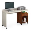 Ver imagem 2 de Mesa para Computador Slim 1 Gaveta com Rodízio Off White/Freijó - Giga Móveis