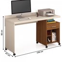 Ver imagem 3 de Mesa para Computador Slim 1 Gaveta com Rodízio Off White/Freijó - Giga Móveis
