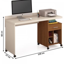 Mesa para Computador Slim 1 Gaveta com Rodízio Off White/Freijó - Giga Móveis - 3