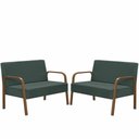 Ver imagem 1 de Kit Poltrona Decorativa 2 Namoradeiras Luna Braço Madeira D Salla Suede Verde