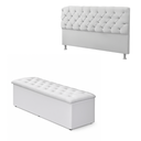 Ver imagem 1 de Cabeceira Mais Calçadeira Baú Casal 140cm para Cama Box Sofia Corino Branco