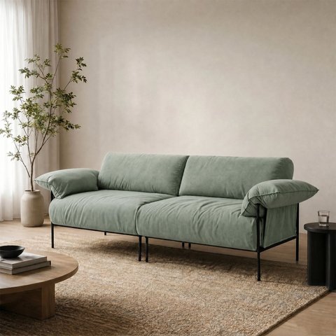 Sofá Living Modular Industrial 2 Lugares Basileia 240cm Yescasa Veludo Tx Verde Pistache