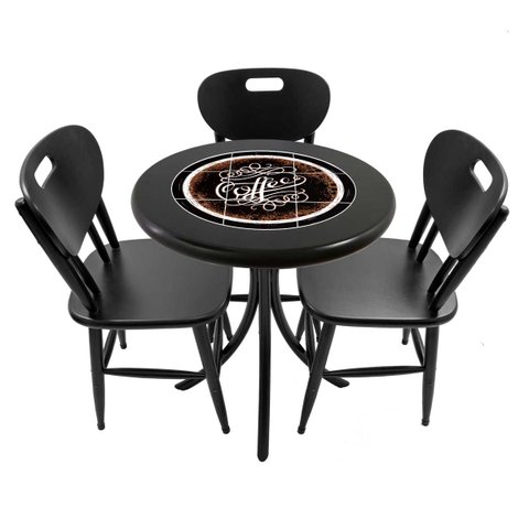 Cj Mesa Madeira Azulejo 60cm - Bistrô Fixa 78cm + 3 Cadeiras 43 - Preta - Coffee