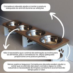 Comedouro Elevado Pet Triplo Cachorro Mdf Linha Básica - Amadeirado - 3