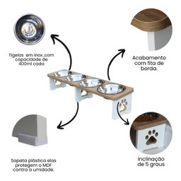 Comedouro Elevado Pet Triplo Cachorro Mdf Linha Básica - Amadeirado - 4