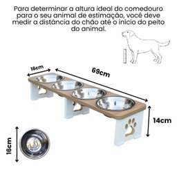 Comedouro Elevado Pet Triplo Cachorro Mdf Linha Básica - Amadeirado - 2