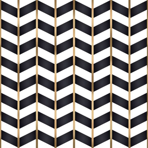 Papel de Parede Chevron Branco, Preto e Dourado - 3,00x0,50m